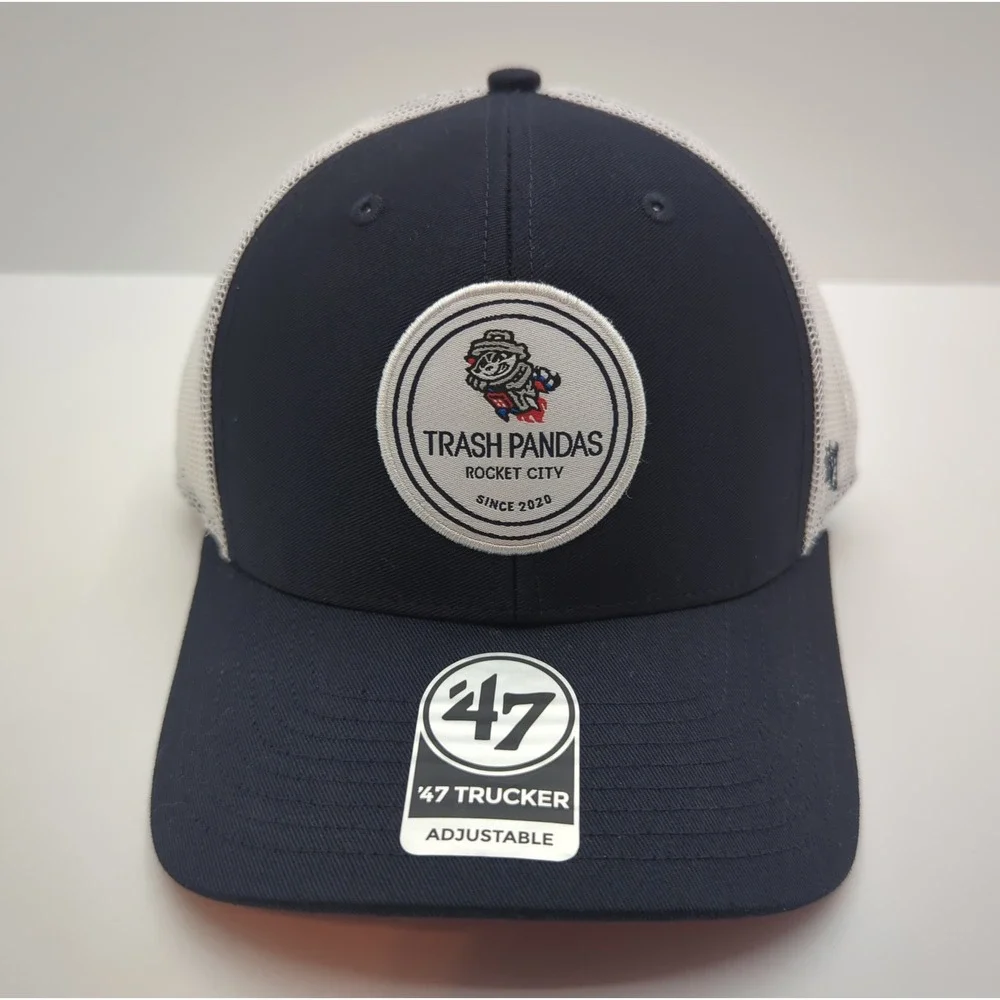 47 Brand Rocket City Trash Pandas Trucker Hat Navy Blue White Snapback MiLB Cap